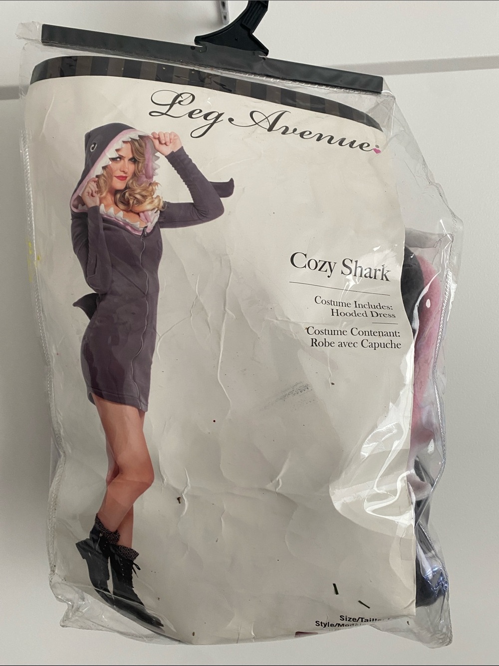 Leg Avenue Cozy Shark Hooded Dress - Gray with Pink Trim